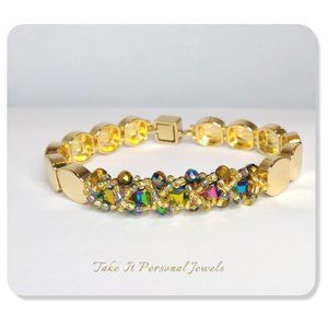 Women's Crystal Rainbow and Gold Tile Bracelet